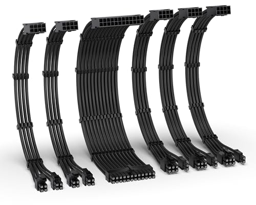 EZDIY-FAB PSU Kabel Verlängerung Kit,16AWG Verlängerungskabel für die Stromversorgung,1x24Pin/2x4+4 EPS/3x6+2 PCI-E,Kundenspezifische PC Hülse Kabel 300MM mit Kämmen-Schwarz