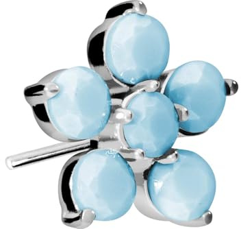 PIERCINGLINE Titan Aufsatz mit Push Pin BLUME + SYNTH. TÜRKISE OHNE Labret Stecker Piercing Ohr Nase Silberfarben