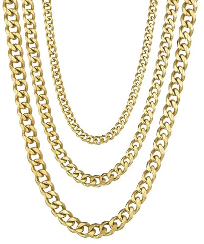AB Viking Crafts Hochwertige Edelstahl Panzerkette Cuban Chain IP hartvergoldet, Stärke 3/5 / 7 mm, Länge 45/50 / 55/60 / 70 cm in Geschenkbox | Lifestyle HipHop Punk Rock (23.00, 3 mm)