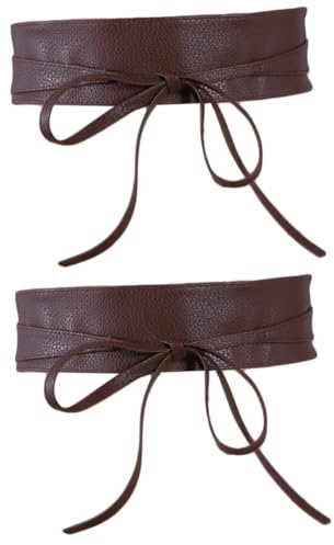 VALICLUD 2stücke Damen Pu Leder Cummerbund Taillengürtel Mit Schleife Für Kleider Verstellbar Und Passend Für Blusen Mäntel Und Mehr Kaffeefarben