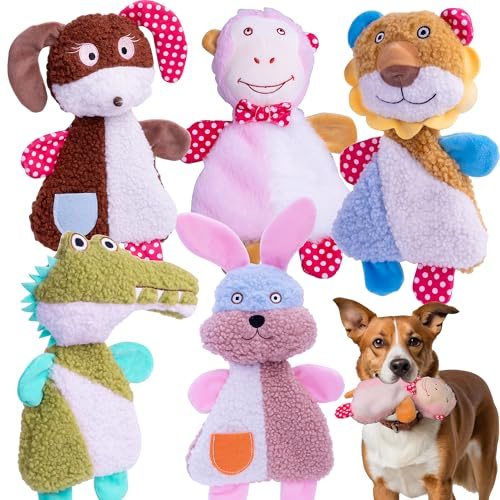 YUNKINGDOM Big 5 Pack Dog Squeaky Toy for Keep Them Busy,Multipack Stuffed Crinkle Puppy Dog Toys Bundle,Chewing Dog Toys for Teething,Suitable for Small,Medium,and Large Dogs Breed