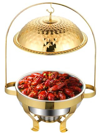 AIZYR Chafing Dish Buffet Set Runder Buffet Chafing Dish Aus Edelstahl, Buffet Chafing Dish Server Und Speisenwärmer Mit Hängehülle Für Bankette, Partys, Hochzeiten,Gold