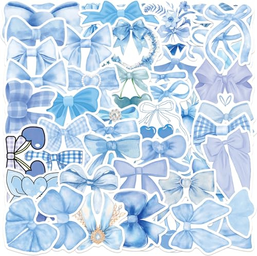 50 Pcs Blue Bow Tie Stickers for Children Teens Girls Boys,Cute Style Stickers for Bicycle,Skateboard,Laptop Water Bottles,Computer,Waterproof Vinyl for Wall,Graffiti Stickers