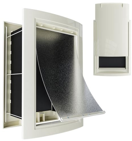 mestyl Hundetür für Wand, Haustiertür, Hundetür mit Teleskop-Tunnel, doppelte magnetische Klappen und Schiebetüren, 3 Klappen, Hundetür und Katzentür, einfach zu installieren, weiß, groß