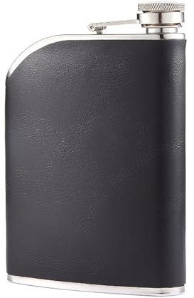 Pasdrucn Flasque A Alcool Acier Inoxydable 8oz(230ml), Flasque A Alcool Personnalisable, Cuir Flasque A Alcool Portable, Flasque Whisky Flasques De Poche Portables Flasque (Noir)