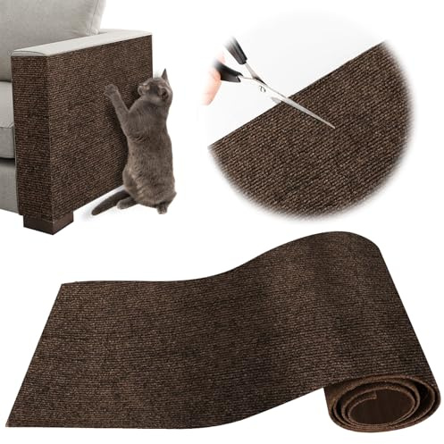 Protezione Divano Graffi Gatto, Tappeto Tiragraffi per Gatti Autoadesivo 200x40cm, Riutilizzabile e Tagliabile, Ideale per Divani, Mobili e Pareti, Tiragraffi divano, Sisal e Moquette (marrone)