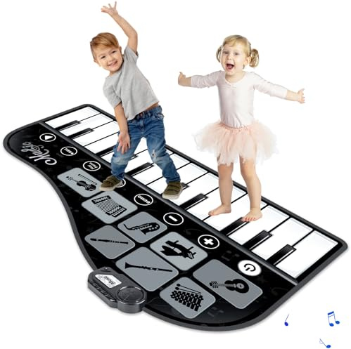 GuKKK Klaviermatte,1.7M Lange Tanzmatte Musikmatte 24 Tasten,Kabelloses Bluetooth Tanzspiel mit 5 Spielmodi,Keyboard Kinder Tanzmatte kinderspielzeug fur 3 4 5 6 7 8 9 10+ Jungen und Mädchen