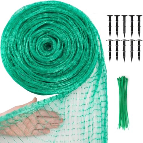 4m x 10m Vogelnetz Vogelschutznetz mit 30 Kabelbinder 10 Erdhaken engmaschig Robust grün Kirschbaum Netz feinmaschig Laubnetz Teichnetz Obstbaumnetz Taubennetz Gartennetz Balkon Netz
