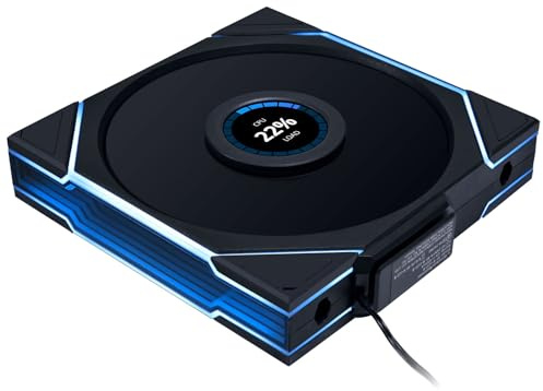 Lian Li UNI FAN TL140 LCD Reverse – 140mm ARGB PWM Fan with LCD Display, Black, Reverse Airflow, Wireless Daisy-Chain, Dual-Zone RGB, Controller-Free Installation