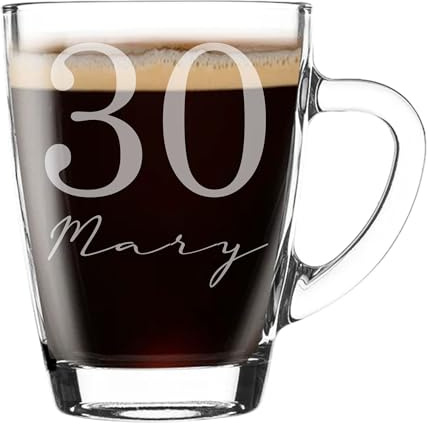 Always Looking Good Personalised 30th Birthday Glass Coffee Mug with Name – 300ml Personalised Mug for Women & Men, UK Engraved Gift for Birthday Presents, Unique Coffee Gift for him or her