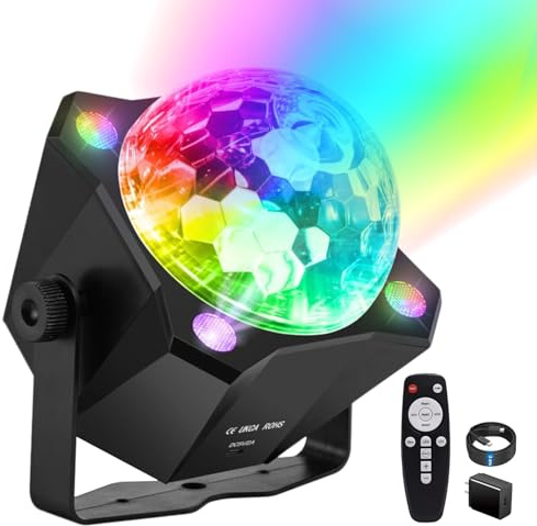 Megaboon Disco Ball Light DJ Party Light，Sound Activated 6 Colors Stage Strobe Party Decorations for Outdoors and Indoors Home Club Karaoke Christmas Halloween Birthday Wedding Dancing Mood Lights