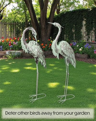 St Helens Home and Garden Pair of Metal Elegant Heron Garden Decorative Free Standing Ornament Sculpture 65cm Height For Gardens, Ponds, Paths