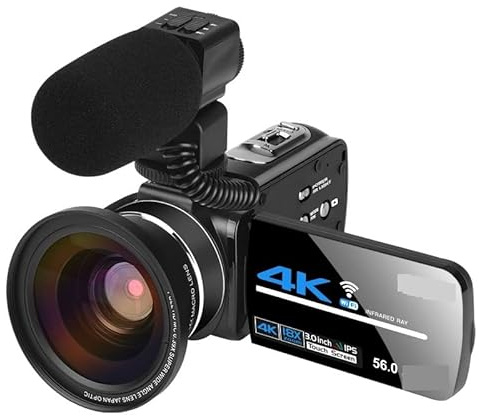 EKOUQIN Cámara Digital Videocámara 4k Cámara de Video Transmisión en Vivo Visión Nocturna 58MP Fotografía Cámaras Digitales Vlog Record Película, Disco, transmisión(32G SD Card,with Lens Microphone)