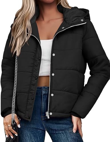 Zeagoo Piumino Donna Corto Giacca Invernale Trapuntata Con Cappuccio Tasche Zip Calda Leggera Antivento Per Città E Outdoor Nero L
