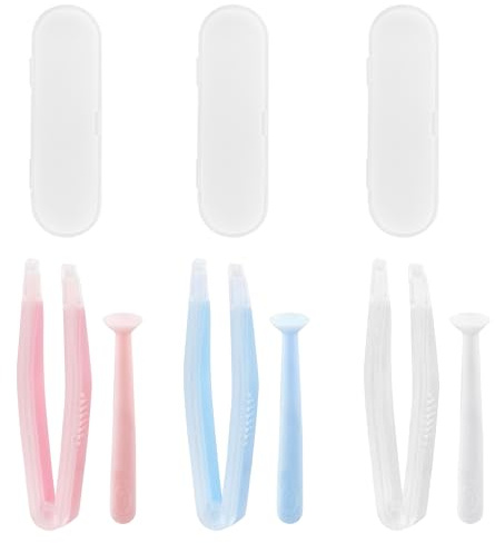 Desenda 3 PCS Contact Lens Applicator Kit, Portable Contact Lens Remover and Inserter Tool with Tweezers Suction Stick Storage Case (Pink, White, Blue)
