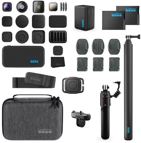 GoPro Ultimate Accessory Bundle HERO13 Black-HB Series Lens Collection,2.7m Extension Pole,Waterproof Shutter Remote,Contacto,2Enduro+Dual Battery Charger,Volta,Adhesive and Magnetic Latch Mount,Casey