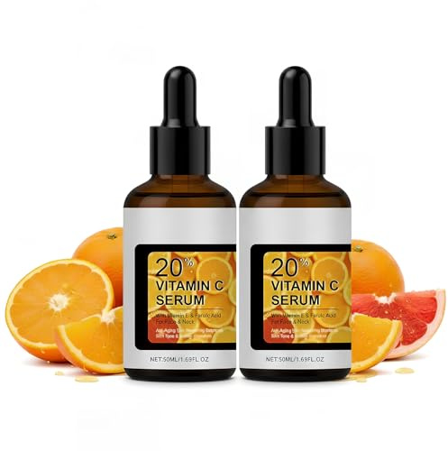 2 Piezas Suero de vitamina C para Cara con Ácido Ferúlico y Vitamina E, Hidratante y Iluminadora, 50 ml Sérum Antiedad