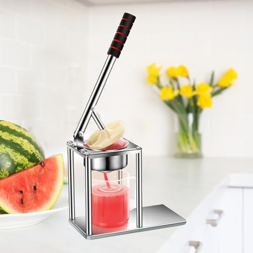 Manuelle Entsafter, Handentsafter, Saftpresse aus Gusseisen, 500 ml Messbecher & Edelstahl-Flachsieb, für Zitrone, Orange, Beeren, Granatapfel