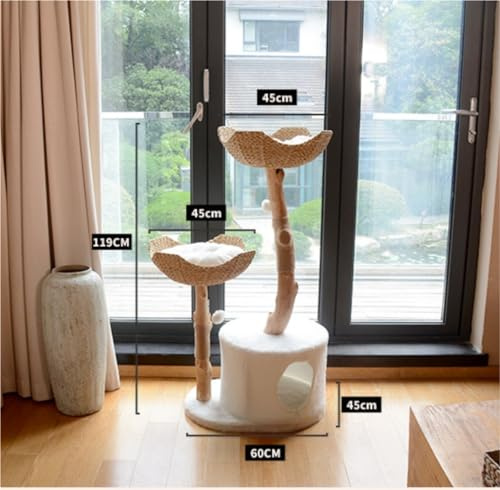 TOTIKI Arbol Rascador Gatos Árbol para Gatos De Madera Natural: Torre Moderna para Gatos Grandes con 2 Cestas Torre para Gatos