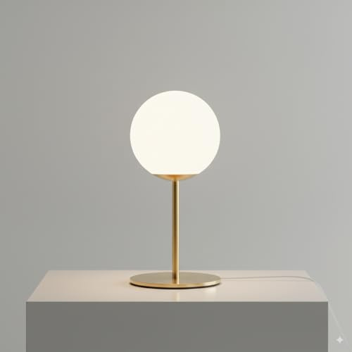 maolo Lampada da Tavolo Moderna con Sfera Vetro Opaco Ø15cm | Base Oro Satinato | Attacco G9 | Design Elegante per Comodino, Scrivania, Hotel