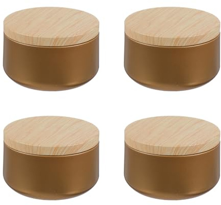 Baluue Scatole di Imballaggio per Candele in Latta 8oz Coperchio Effetto Legno, Contenitori Multiuso per Candele Profumate, Snack e Gioielli, Set da 4 Pezzi per Decorazione Casa e Viaggi
