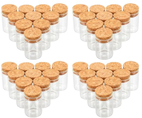 ROMISBABA Lot de 48 Mini Bouteilles en Verre 15 ML avec Bouchon en Liège Naturel Flacons Droits en Verre Borosilicaté Résistant à la Chaleur pour Décoration Mariage Loisirs Créatifs et