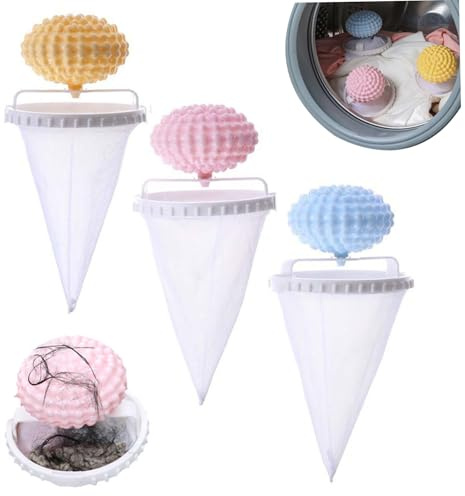 Laundry Lint Catcher 3Pcs Pet Hair Remover for Laundry Floating Hair Filter for Washing Machines Lint Trap Net Pouch with Washing Machine Balls Dog Remover for