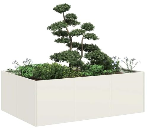 Jardinière blanche 120 x 80 x 40 cm en acier laminé à froid - Jardinière surélevée pour plantes, légumes, herbes, fleurs, extérieur