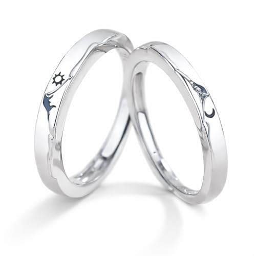 Partnerringe 925 Sterling Silber – Sonne & Mond Symbol – Größenverstellbar – Damen & Herren Ring Set – Symbol für Liebe, Balance & Verbundenheit – Geschenk für Paare