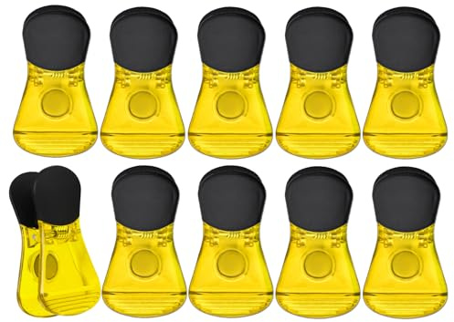 Plastic Refrigerator Magnet Clips Sets， Magnet Paper Clips, Snacks Bag Clips， Multipurpose Clamps- Set of 10 (Yellow)
