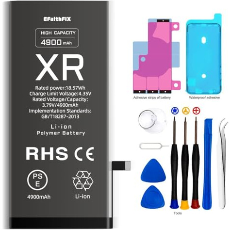Batterie pour iPhone XR 4900mAh Batterie de Remplacement Haute capacité 0 Cycle avec Kits d'outils de réparation pour modèle A1984, A2105, A2106, A2107