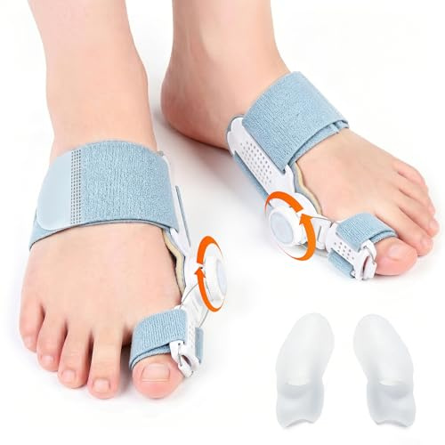 Winyoher Hallux Valgus Korrektur Set für Damen und Herren, Verstellbarer Hallux Valgus Schiene und 2 Silikon Zehenspreizer für Daumen, Reduziert Hallux Valgus Belastung für Tag und Nacht,2 Paar
