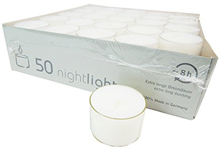 Kleine Teelichte - 50 Stück - Farbe: Weiß - Brenndauer: 8 Stunden - Hochwertige Nightlights