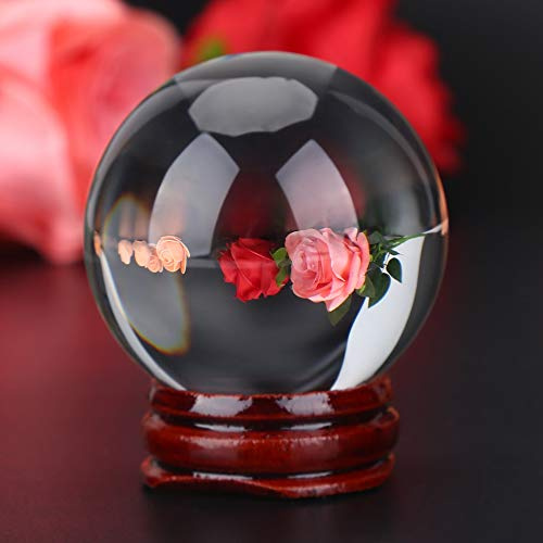 Wahrsager Kugel 50mm Künstliche Quarz Kristallkugel, Crystal Transparent Kugel Suncatcher + Holz Stand Home/Hotel Dekoration