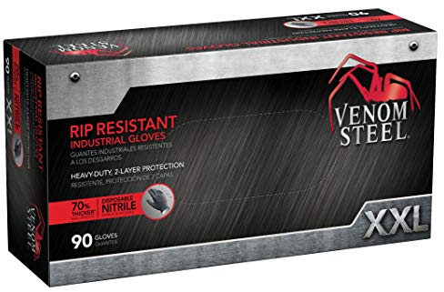 Venom Steel Nitrile Gloves, 6 mil Disposable Latex Free Black Gloves, 2 Layer Rip Resistant Gloves, XX-Large (Pack of 90)