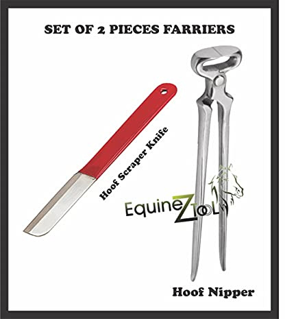 Equinez Tools Hoof Nipper 15 and Scraper Knife with Red Grip – Premium Vanadium Steel Farrier Tool Set in Dull Finish | Professional Horse Hoof Trimming & Cleaning Tools for Farriers and Horse Owners