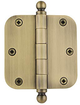 Nostalgic 728351 3.5 Ball Tip Residential Hinge with 5/8 Radius Corners Door, Antique Brass