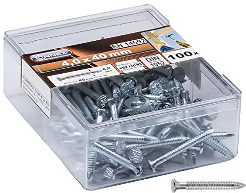 Connex Ankernägel 4,0 x 40 mm - 100 Stück - Verzinkt - Profilierter Schaft - Aufbewahrung in praktischer Kunststoffbox - Ideal für tragende Verbindungen / Rillennägel / Kammmnägel / HV4500 | Profilierter Schaft – Aufbewahrung in praktischer Kunststoffbox – Für tragende Verbindungen – Rillennägel