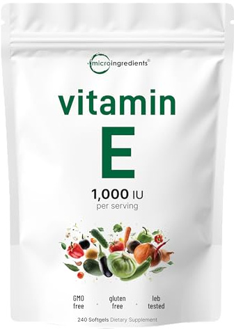 Micro Ingredients Vitamin E 1000 IU, 240 Softgels | Pure Vitamin E Oil Pills | Antioxidant Supplements for Skin and Face | Non-GMO, Gluten Free
