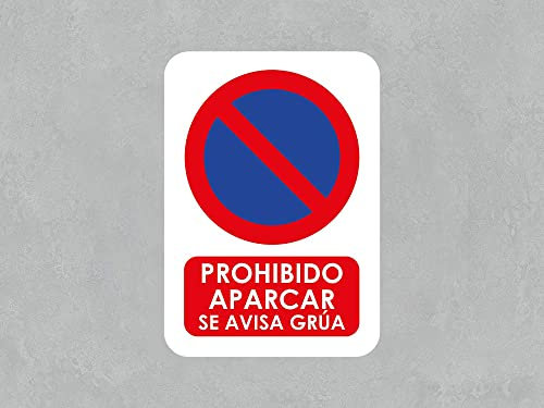 Pack 5 Señales de Prohibido Aparcar Se Avisa Grúa | Medida 14,85x21cm | Señaletica en Material Aluminio Blanco Resistente de 3mm | Duradera y Económica