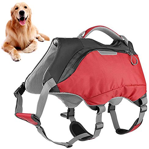PJDDP Hund Satteltasche Hund Schwimmweste 2 in 1 Hunde Rucksack Schultertasche Verstellbar Pack Packtaschen Doppeltasche Für Hound Schwimmen Travel Outdoor Für Mittelgroße Und Große Hunds,L