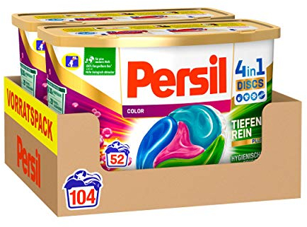 Persil Color 4in1 Discs (104 Waschladungen), Colorwaschmittel mit Tiefenrein-Plus Technologie und langanhaltender Frische, Waschmittel für leuchtende Farben