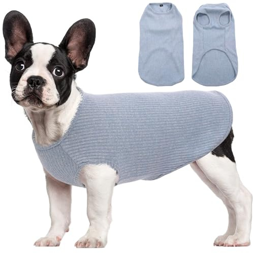 Hjumarayan Hundepullover Mittelgroße Hunde - Hundeshirt Dünn Hunde Pullover Sonnenschutz Tshirt Elastisch Hundepulli Gestreifte Shirt Pullis für Dackel Französische Bulldogge (Hellblau M)