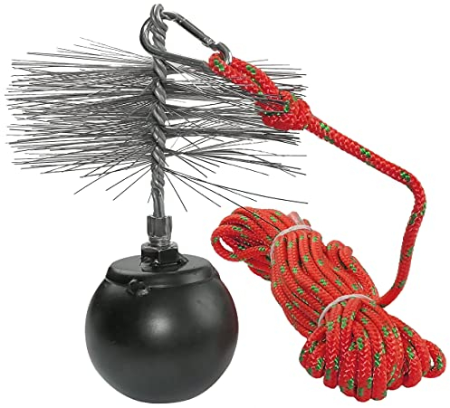 AERZETIX - Set di spazzacamino - attrezzi per pulizia canne fumarie - spazzola metallica Ø175mm - corda Ø5mm lunghezza 10m - sfera 1.8kg - moschettone - C49987