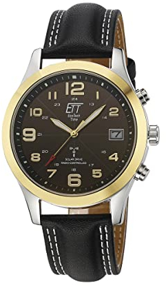 ETT Eco Tech Time Funk Solar Herren Uhr Analog mit digitalem Datum mit Leder Armband EGS-11487-22L