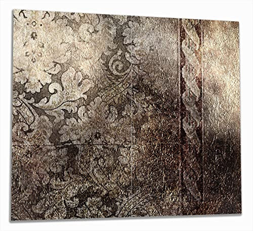 Wallario Herdabdeckplatte/Spritzschutz aus Glas, 2-teilig, 60x52cm, für Ceran- und Induktionsherde, Schnörkelmuster in Dunkelbraun