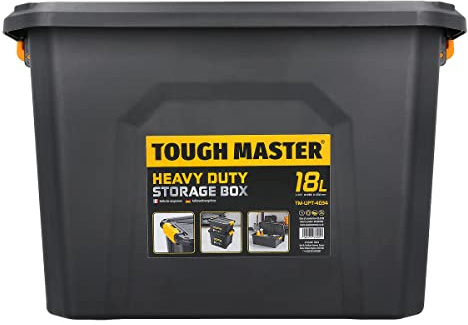 TOUGH MASTER Storage Boxes with Lids 18L Strong Tool Box Stackable for Home, Office & Workshop (Pack of 1)