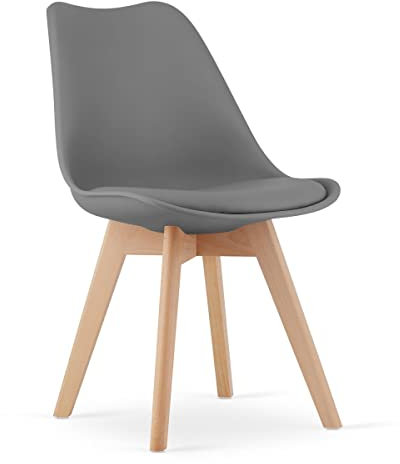 NMK HOME Esszimmerstuhl in Graphit – Moderne Sitzschale aus Kunststoff mit Kunstlederpolster und Holzbeinen, klare Linien im nordischen Design