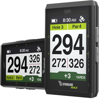 IZZO Golf Swami Max GPS-Handgerät, Entfernungsmesser, Golf-GPS mit übergroßem großem Farbbildschirm zur Messung von Golfdistanzen, Schwarz