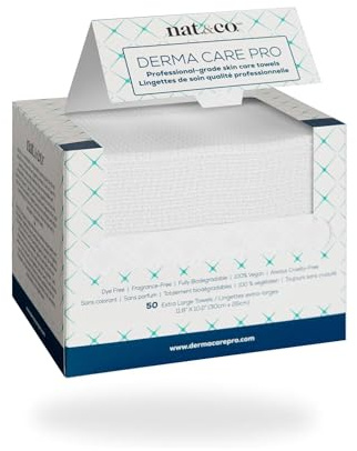 Nat.&Co. Derma Care Pro 100% USDA Biobased Material - Professional Grade Extra Large Face Towels - Bio-Based Towel, Makeup Remover Dry Wipes, Facial Wash Cloths for Sensitive and Clean Skin - 50 Count